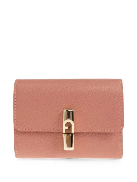Portofel Furla din piele cu autograf roz
