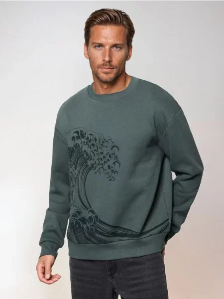 Sinsay Mikina s kulatým výstřihem s potiskem zelená