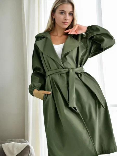 Trencz Dewberry z rękawami balonowymi khaki