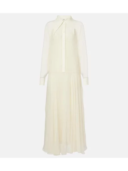 Rochie tip cămașă Chloé de mătase de costum alb