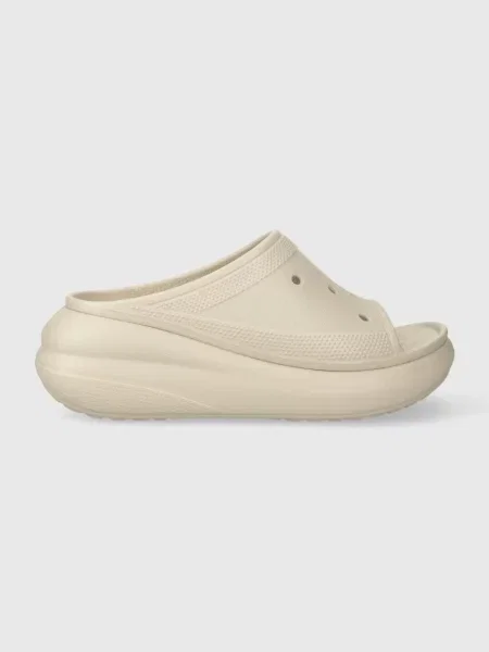 Crocs papuci Classic Crush Slide femei cu platforma bej