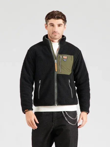 Superdry Jachetă fleece albastru marin / oliv negru