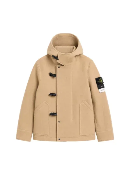 Krótka kurtka Stone Island wełniana z kamieniami beżowa