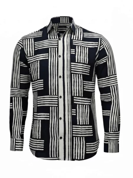 Radwa Cămașă Men's Viscose multicolor pattern shirt' negru
