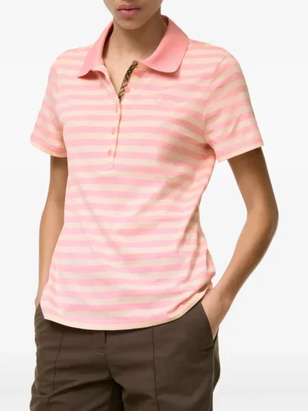 Tricou polo Burberry cu dungi roz