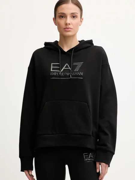 Emporio Armani bluză cu glugă cu imprimeu negru