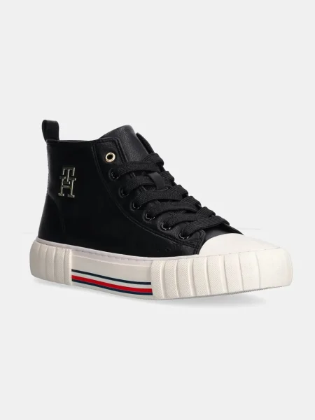 Fűzős csipkés sneaker Tommy Hilfiger fekete