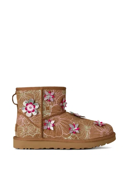 Botine Ugg cu model floral cu aplicații clasici maro