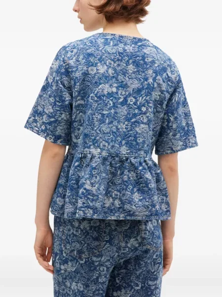 Cu peplum bluză Ganni cu funde albastru