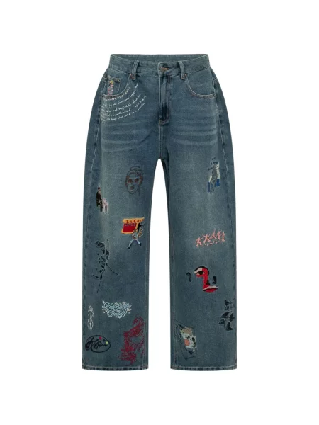 Pantaloni Kidsuper cu broderie albastru