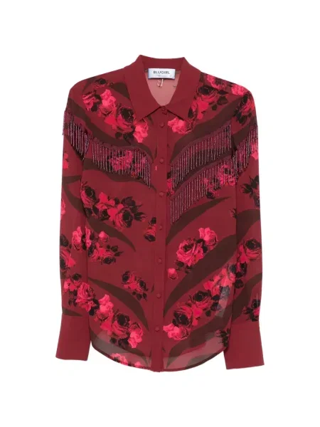 Koszula Blugirl z frędzli w kwiatki czerwona