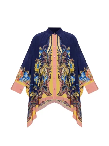 Cămașă Etro cu imagine cu model paisley asimetrică albastru