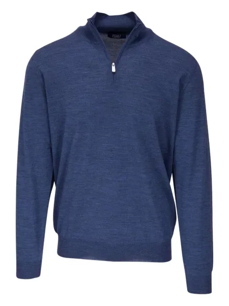 Pulover Fedeli de lână de jumătate de fermoar albastru