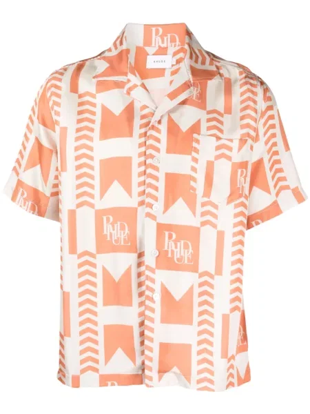 Cămașă Rhude de in cu imagine cu imprimeu geometric
