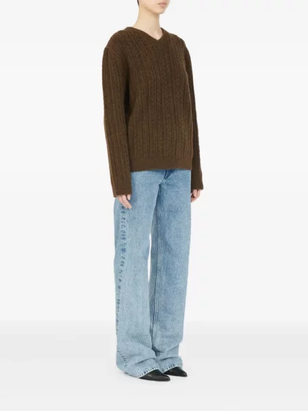 Pulover Mm6 Maison Margiela cu decolteu în V maro