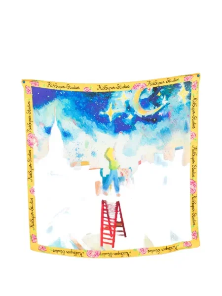Fular Kidsuper cu model floral cu imagine albastru