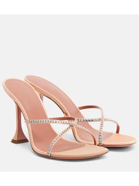 Papuci tip mules Amina Muaddi din satin portocaliu