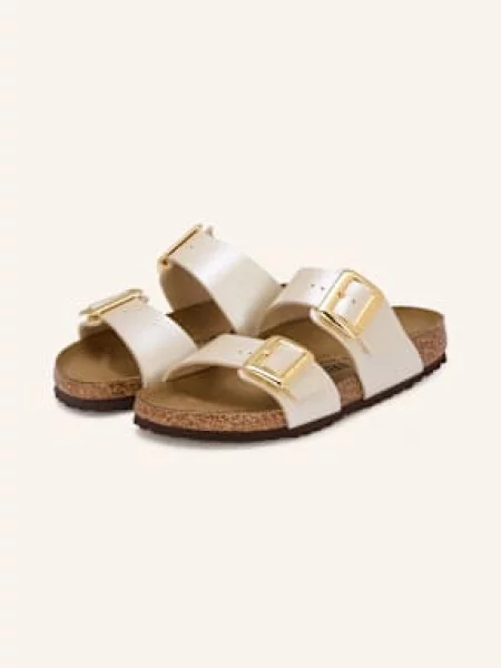 Klapki Birkenstock na sprzączkę zamszowe białe