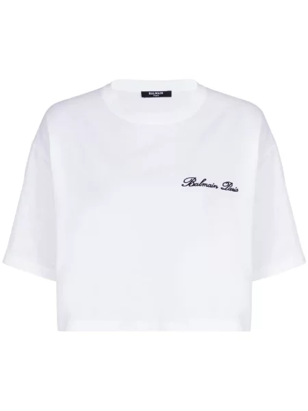 Tricou Balmain cu broderie alb