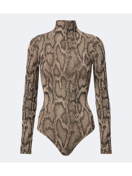 Body Wolford cu imagine din jacard cu model piele de șarpe gri
