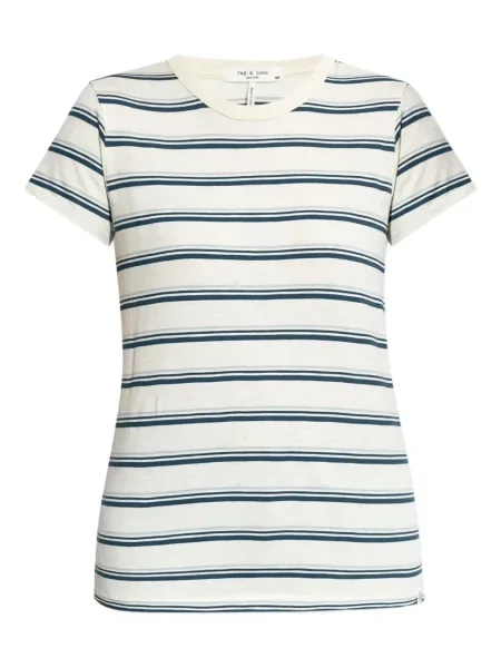 Tricou Rag & Bone cu dungi cu decolteu rotund alb