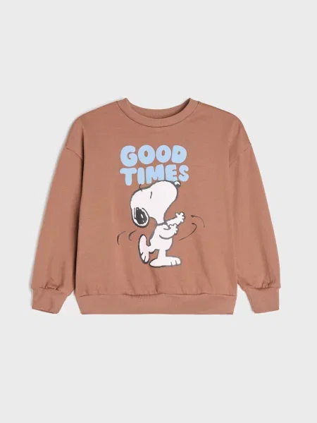 Sinsay Mikina s kulatým výstřihem s potiskem Snoopy hnědá