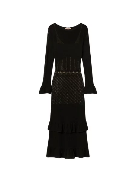 Lung rochie Twinset de lână cu volane negru