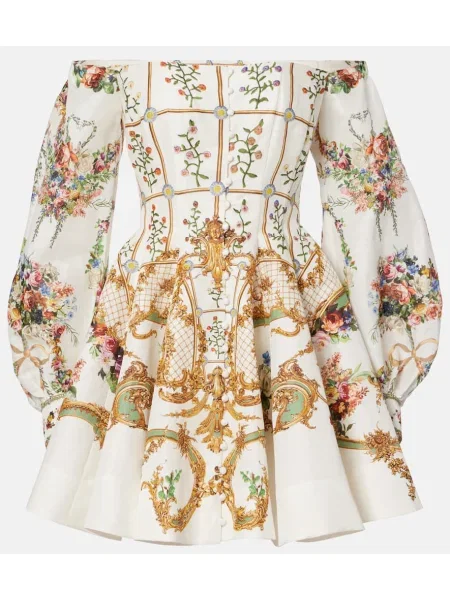 Rochie Camilla de in cu model floral de costum alb