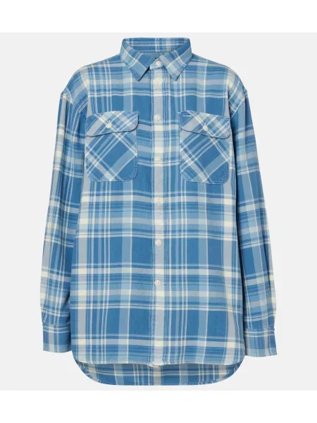 Top Polo Ralph Lauren w kratkę z twillu niebieski