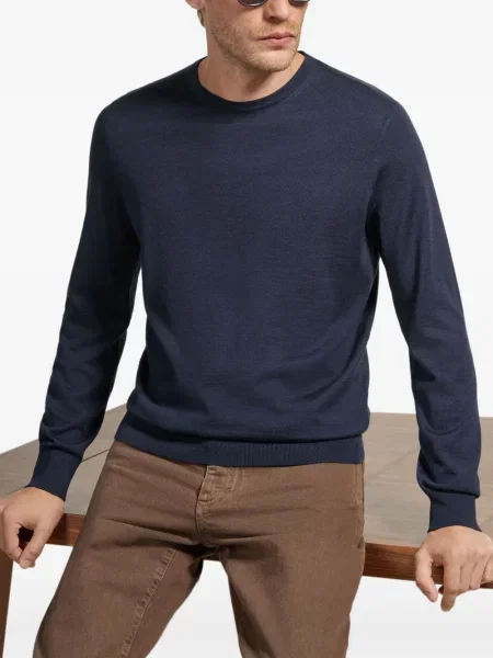 Pulover Zegna cu decolteu rotund albastru