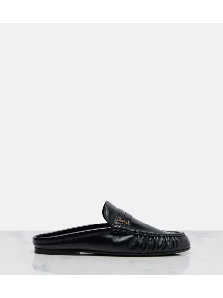 Papuci tip mules Saint Laurent din piele negru