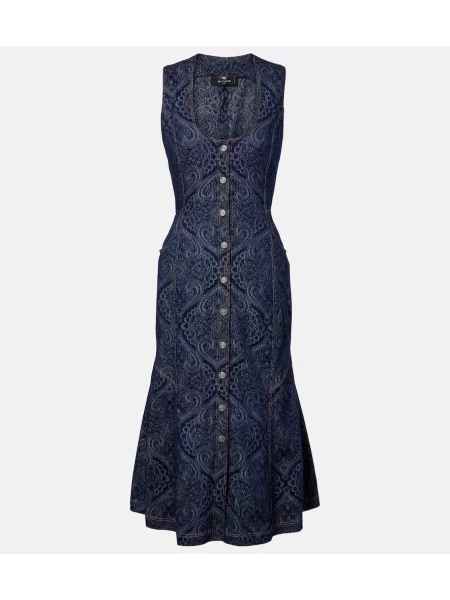 Rochie din denim Etro cu imagine până la genunchi de costum albastru