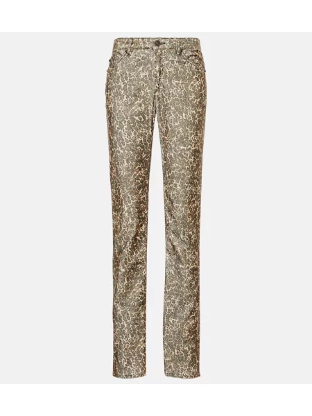 Hlače z ravnimi hlačnicami Isabel Marant iz rebrastega žameta rjava