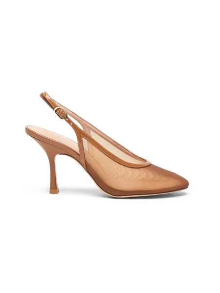 Czółenka Stuart Weitzman skórzana z otwartą piętą brązowa