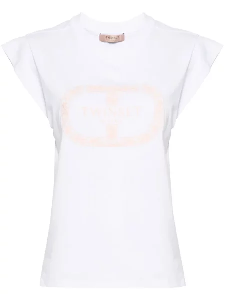 Haftowana koszulka Twinset bez rękawów biała