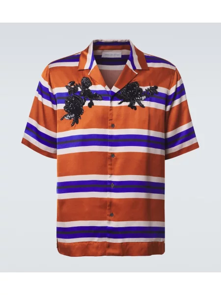 Cămașă cu dungi Dries Van Noten din satin cu dungi portocaliu
