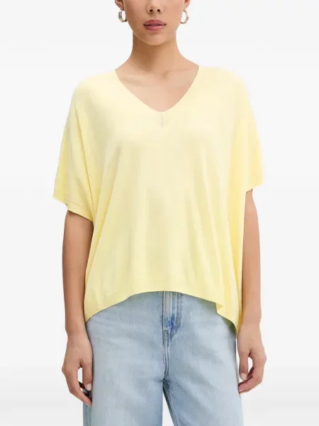 Tricou Vicolo tricotate cu decolteu în V galben