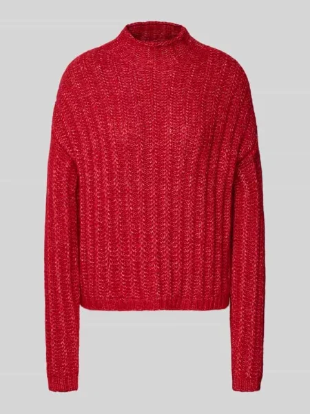 Sweter z dzianiny o kroju relaxed fit z mieszanki bawełny z dodatkiem wełny model ‘SAFINEYNY’ Hugo czerwony