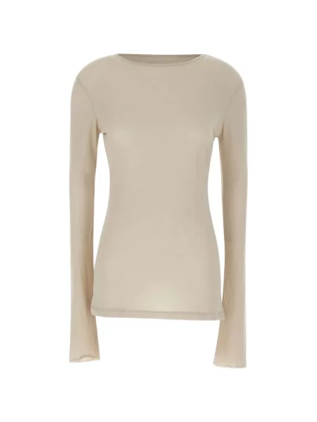 Top Entire Studios din jerseu cu decolteu rotund lung alb