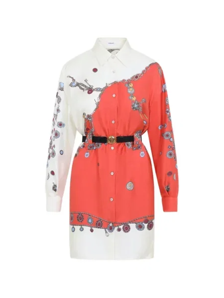 Cu centură rochie tip cămașă Versace de mătase portocaliu