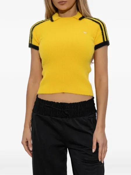 Top Adidas cu dungi cu broderie roșu