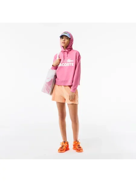 Lacoste Bluza Z Kapturem Z Nadrukiem Teksturowanym różowa