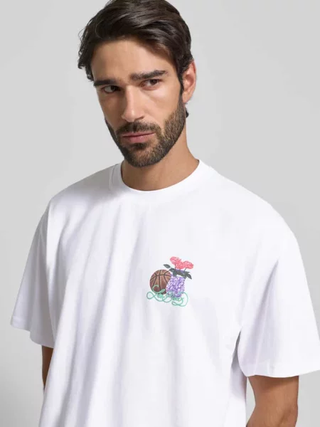 T-shirt z nadrukiem z logo i okrągłym dekoltem Les Deux biała