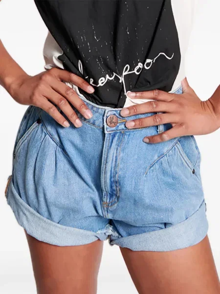 Pantaloni scurți din denim One Teaspoon cu talie înaltă albastru