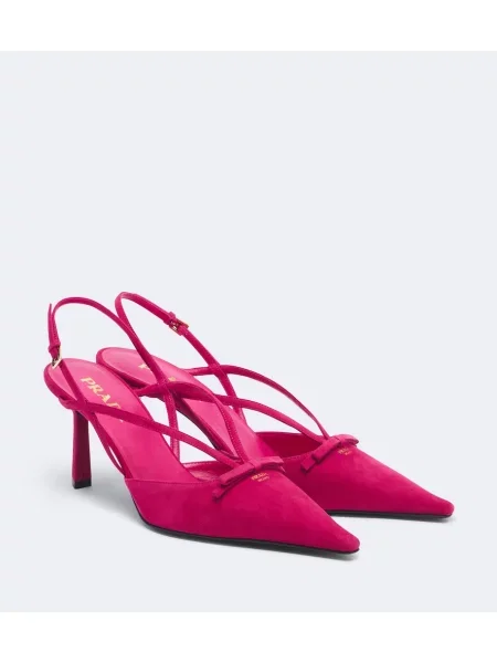 Pantofi cu toc Prada din piele de căprioară slingback roz