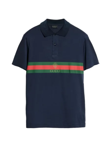 Tricou polo Gucci cu dungi cu imagine albastru