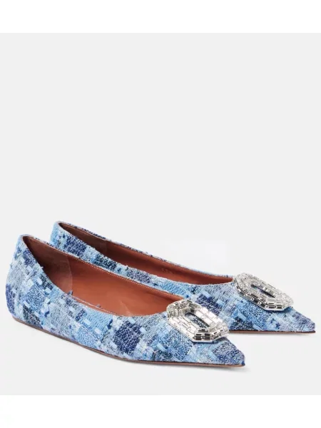 Pantofi cu toc Amina Muaddi din tweed albastru