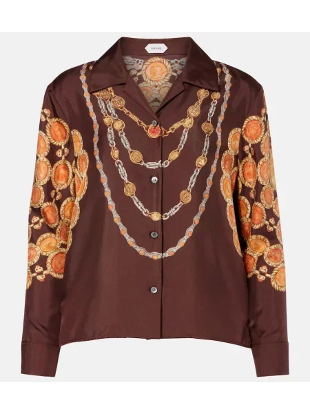 Cropp cămașă Versace de mătase cu imagine maro