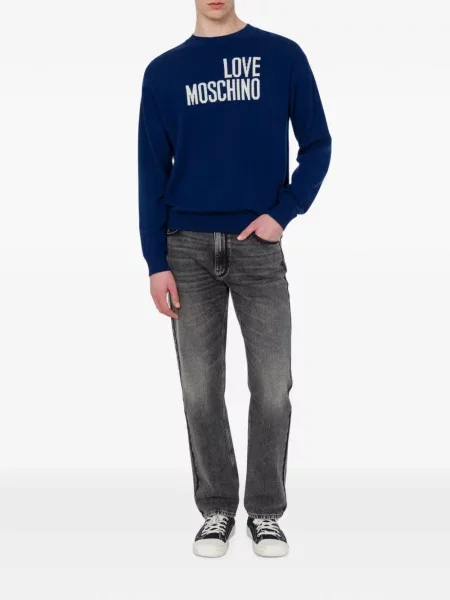 Pulover Love Moschino cu autograf albastru