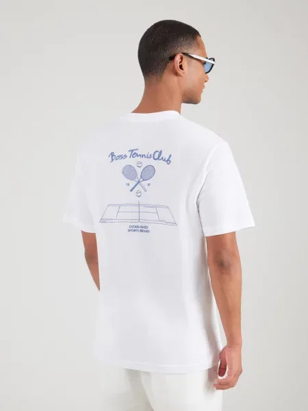 BOSS Tricou Member albastru denim alb